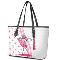Personalized Pink Flamingo Playing Golf Leather Tote Bag Sunglasses and White Pattern Background Design - Wonder Print Shop