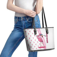 Personalized Pink Flamingo Playing Golf Leather Tote Bag Sunglasses and White Pattern Background Design - Wonder Print Shop