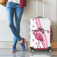 Personalized Pink Flamingo Playing Golf Luggage Cover Sunglasses and White Pattern Background Design - Wonder Print Shop