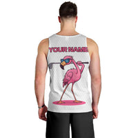 Personalized Pink Flamingo Playing Golf Men Tank Top Sunglasses and White Pattern Background Design - Wonder Print Shop