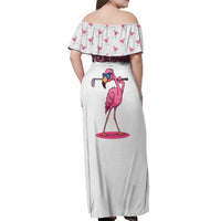 Personalized Pink Flamingo Playing Golf Off Shoulder Maxi Dress Sunglasses and White Pattern Background Design - Wonder Print Shop
