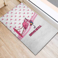 Personalized Pink Flamingo Playing Golf Rubber Doormat Sunglasses and White Pattern Background Design - Wonder Print Shop
