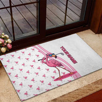 Personalized Pink Flamingo Playing Golf Rubber Doormat Sunglasses and White Pattern Background Design - Wonder Print Shop
