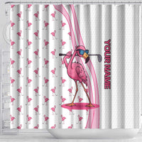 Personalized Pink Flamingo Playing Golf Shower Curtain Sunglasses and White Pattern Background Design - Wonder Print Shop