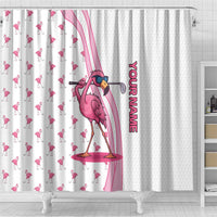 Personalized Pink Flamingo Playing Golf Shower Curtain Sunglasses and White Pattern Background Design - Wonder Print Shop