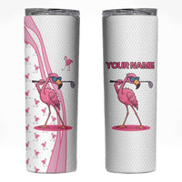 Personalized Pink Flamingo Playing Golf Skinny Tumbler Sunglasses and White Pattern Background Design - Wonder Print Shop