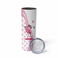 Personalized Pink Flamingo Playing Golf Skinny Tumbler Sunglasses and White Pattern Background Design - Wonder Print Shop