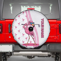Personalized Pink Flamingo Playing Golf Spare Tire Cover Sunglasses and White Pattern Background Design - Wonder Print Shop