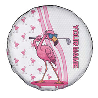 Personalized Pink Flamingo Playing Golf Spare Tire Cover Sunglasses and White Pattern Background Design - Wonder Print Shop