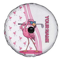 Personalized Pink Flamingo Playing Golf Spare Tire Cover Sunglasses and White Pattern Background Design - Wonder Print Shop