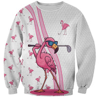 Personalized Pink Flamingo Playing Golf Sweatshirt Sunglasses and White Pattern Background Design - Wonder Print Shop