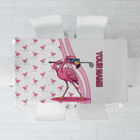 Personalized Pink Flamingo Playing Golf Tablecloth Sunglasses and White Pattern Background Design - Wonder Print Shop