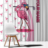 Personalized Pink Flamingo Playing Golf Window Curtain Sunglasses and White Pattern Background Design - Wonder Print Shop