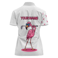 Personalized Pink Flamingo Playing Golf Women Polo Shirt Sunglasses and White Pattern Background Design - Wonder Print Shop