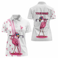 Personalized Pink Flamingo Playing Golf Women Polo Shirt Sunglasses and White Pattern Background Design - Wonder Print Shop