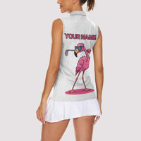 Personalized Pink Flamingo Playing Golf Women Sleeveless Polo Shirt Sunglasses and White Pattern Background Design - Wonder Print Shop