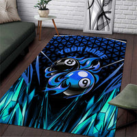 Billiards Design Area Rug with Blue Flame Eight Ball and Lightning Pattern in Black Cyan Gradient Background - Wonder Print Shop