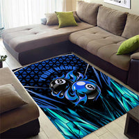 Billiards Design Area Rug with Blue Flame Eight Ball and Lightning Pattern in Black Cyan Gradient Background - Wonder Print Shop