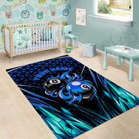 Billiards Design Area Rug with Blue Flame Eight Ball and Lightning Pattern in Black Cyan Gradient Background - Wonder Print Shop