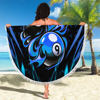 Billiards Design Beach Blanket with Blue Flame Eight Ball and Lightning Pattern in Black Cyan Gradient Background - Wonder Print Shop