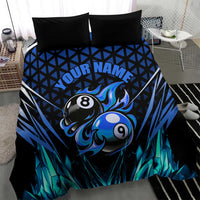 Billiards Design Bedding Set with Blue Flame Eight Ball and Lightning Pattern in Black Cyan Gradient Background - Wonder Print Shop