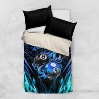 Billiards Design Bedding Set with Blue Flame Eight Ball and Lightning Pattern in Black Cyan Gradient Background - Wonder Print Shop