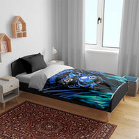 Billiards Design Bedding Set with Blue Flame Eight Ball and Lightning Pattern in Black Cyan Gradient Background - Wonder Print Shop