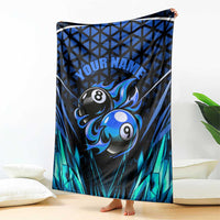 Billiards Design Blanket with Blue Flame Eight Ball and Lightning Pattern in Black Cyan Gradient Background - Wonder Print Shop