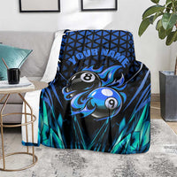 Billiards Design Blanket with Blue Flame Eight Ball and Lightning Pattern in Black Cyan Gradient Background - Wonder Print Shop