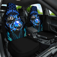 Billiards Design Car Seat Cover with Blue Flame Eight Ball and Lightning Pattern in Black Cyan Gradient Background - Wonder Print Shop