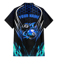 Billiards Design Family Matching Mermaid Dress and Hawaiian Shirt with Blue Flame Eight Ball and Lightning Pattern in Black Cyan Gradient Background - Wonder Print Shop