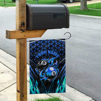 Billiards Design Garden Flag with Blue Flame Eight Ball and Lightning Pattern in Black Cyan Gradient Background - Wonder Print Shop