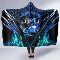 Billiards Design Hooded Blanket with Blue Flame Eight Ball and Lightning Pattern in Black Cyan Gradient Background - Wonder Print Shop