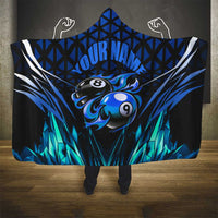 Billiards Design Hooded Blanket with Blue Flame Eight Ball and Lightning Pattern in Black Cyan Gradient Background - Wonder Print Shop