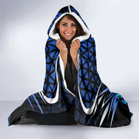 Billiards Design Hooded Blanket with Blue Flame Eight Ball and Lightning Pattern in Black Cyan Gradient Background - Wonder Print Shop