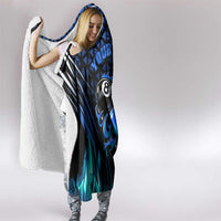 Billiards Design Hooded Blanket with Blue Flame Eight Ball and Lightning Pattern in Black Cyan Gradient Background - Wonder Print Shop