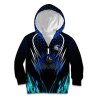 Billiards Design Kid Hoodie with Blue Flame Eight Ball and Lightning Pattern in Black Cyan Gradient Background - Wonder Print Shop