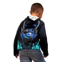 Billiards Design Kid Hoodie with Blue Flame Eight Ball and Lightning Pattern in Black Cyan Gradient Background - Wonder Print Shop