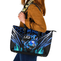 Billiards Design Leather Tote Bag with Blue Flame Eight Ball and Lightning Pattern in Black Cyan Gradient Background - Wonder Print Shop