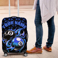 Billiards Design Luggage Cover with Blue Flame Eight Ball and Lightning Pattern in Black Cyan Gradient Background - Wonder Print Shop