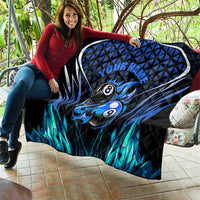 Billiards Design Quilt with Blue Flame Eight Ball and Lightning Pattern in Black Cyan Gradient Background - Wonder Print Shop