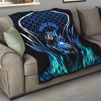 Billiards Design Quilt with Blue Flame Eight Ball and Lightning Pattern in Black Cyan Gradient Background - Wonder Print Shop