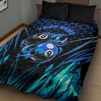 Billiards Design Quilt Bed Set with Blue Flame Eight Ball and Lightning Pattern in Black Cyan Gradient Background - Wonder Print Shop