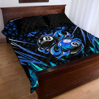 Billiards Design Quilt Bed Set with Blue Flame Eight Ball and Lightning Pattern in Black Cyan Gradient Background - Wonder Print Shop