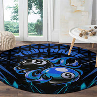 Billiards Design Round Carpet with Blue Flame Eight Ball and Lightning Pattern in Black Cyan Gradient Background - Wonder Print Shop