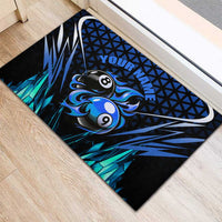Billiards Design Rubber Doormat with Blue Flame Eight Ball and Lightning Pattern in Black Cyan Gradient Background - Wonder Print Shop