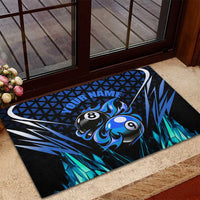 Billiards Design Rubber Doormat with Blue Flame Eight Ball and Lightning Pattern in Black Cyan Gradient Background - Wonder Print Shop