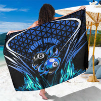 Billiards Design Sarong with Blue Flame Eight Ball and Lightning Pattern in Black Cyan Gradient Background - Wonder Print Shop