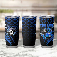 Billiards Design Tumbler Cup with Blue Flame Eight Ball and Lightning Pattern in Black Cyan Gradient Background - Wonder Print Shop