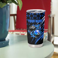Billiards Design Tumbler Cup with Blue Flame Eight Ball and Lightning Pattern in Black Cyan Gradient Background - Wonder Print Shop